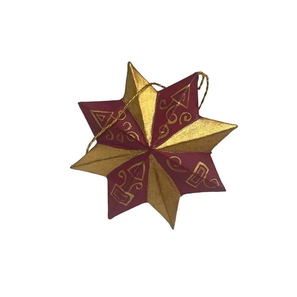 Christmas Star Ornament Gold Red 2” Made In Peru